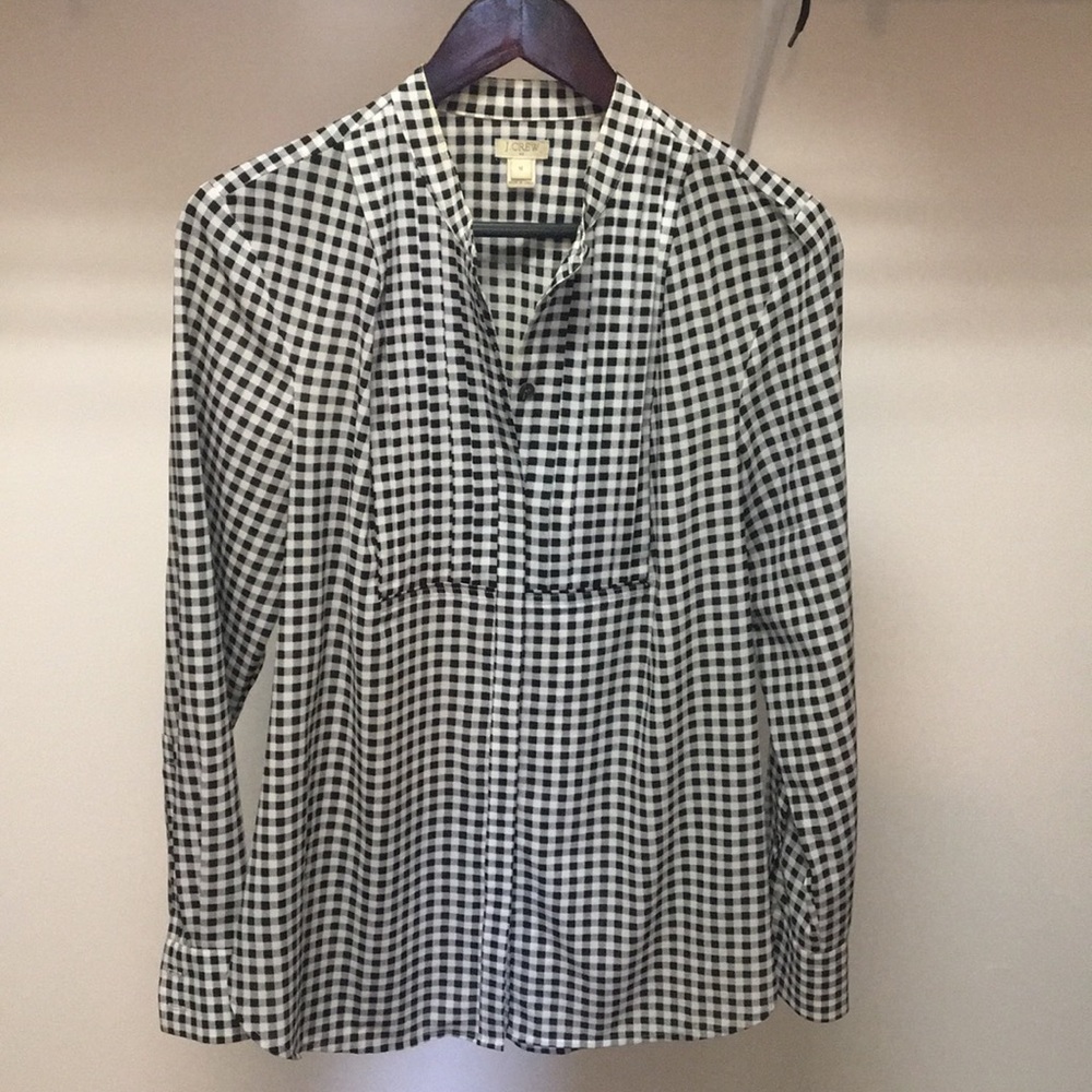 J. Crew | Gingham Black and White Pleated Blouse